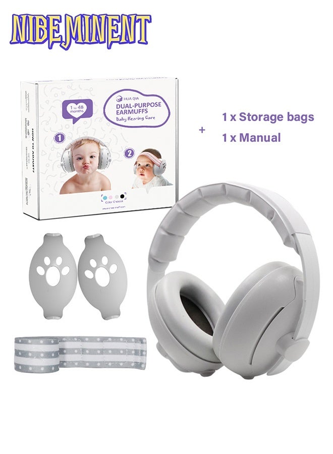 NIBEMINENT Baby Soundproof Earmuffs, 2 In 1 Baby Head-Mounted Ear Defenders, Baby Ear Protection Noise Cancelling Headphones, for 3-24 Months Baby and Toddler Sleeping Studying - Image 1
