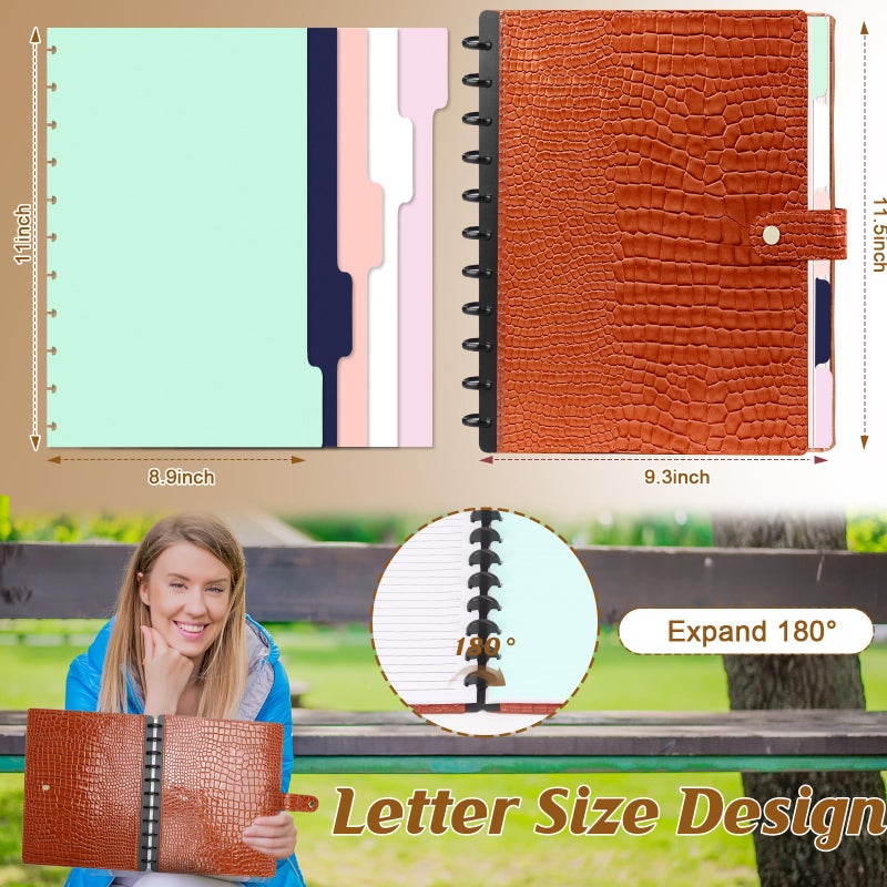 SKLENICE PU Leather Discbound Notebook 8.5" x 11" Disc Bound Planner Supplies With Discs 5 Tab Note Dividers & 60 Pages Wide Ruled Disc Planner for Work Travel Note Taking (Letter Size,Brown) - Image 2