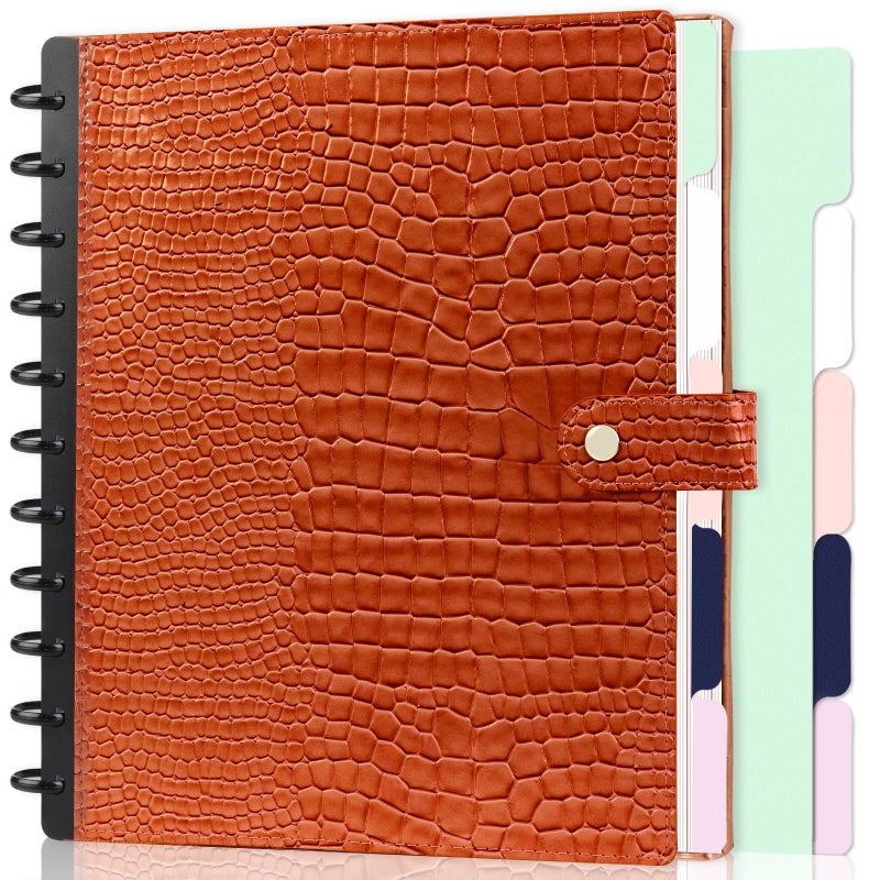 SKLENICE PU Leather Discbound Notebook 8.5" x 11" Disc Bound Planner Supplies With Discs 5 Tab Note Dividers & 60 Pages Wide Ruled Disc Planner for Work Travel Note Taking (Letter Size,Brown) - Image 1