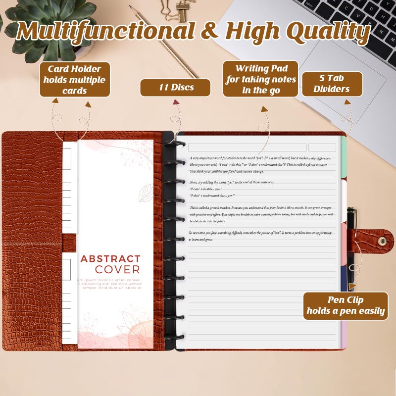 SKLENICE PU Leather Discbound Notebook 8.5" x 11" Disc Bound Planner Supplies With Discs 5 Tab Note Dividers & 60 Pages Wide Ruled Disc Planner for Work Travel Note Taking (Letter Size,Brown) - Image 5