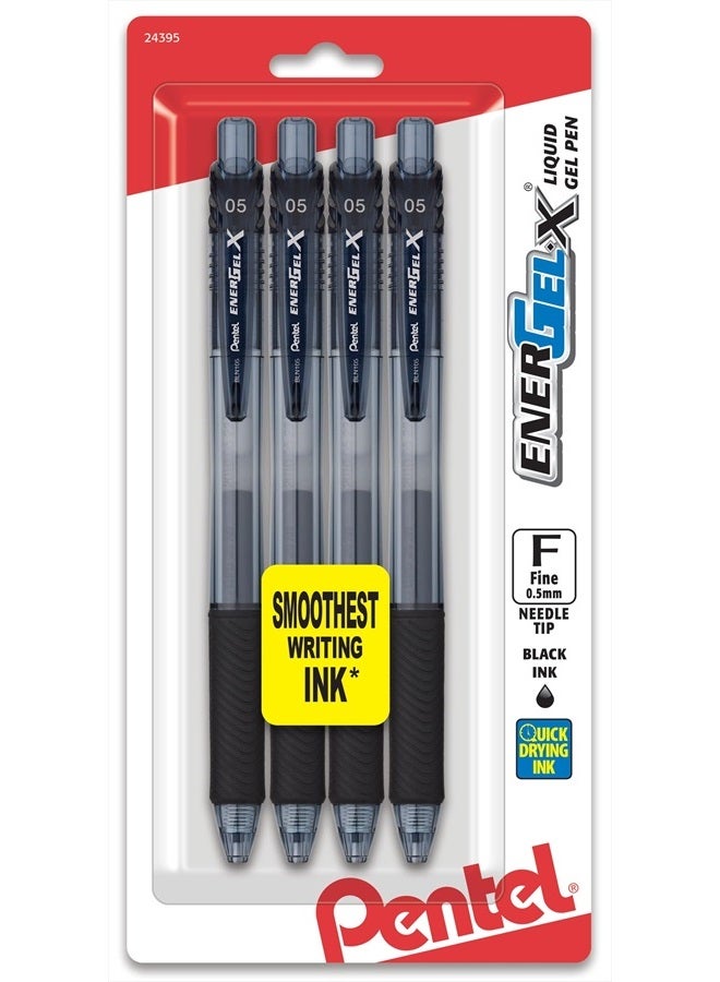 Pentel قلم جل سائل قابل للسحب من EnerGel-X، 0.5 مم، خط رفيع، طرف إبرة، حبر أسود، عبوة من 4 قطع (BLN105BP4A) - Image 1