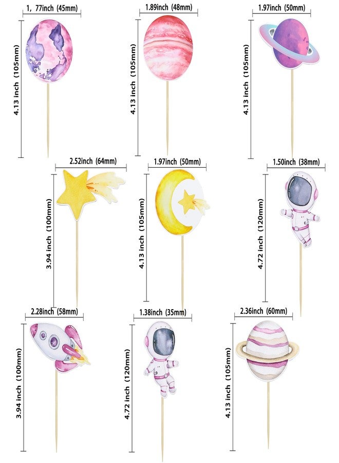 Ephlyn 36Pcs Space Astronaut Cupcake Toppers Space Girl Moon Star Rocket Planet Cupcake Toppers Earth Planet Cupcake Picks Space Theme Gender Reveal Birthday Shower Party Supplies Pink - Image 2