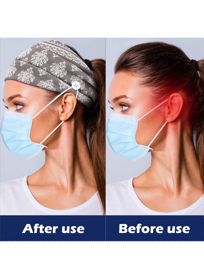 WILLBOND 6 Pieces Nursing Headbands With Buttons For Nurses Doctor Women Boho Bandana Headbands Wide Stretch Head Wraps Elastic Hair Bands For Face Covering Holder Ear Protection (Colorful Pattern)  - Image 2