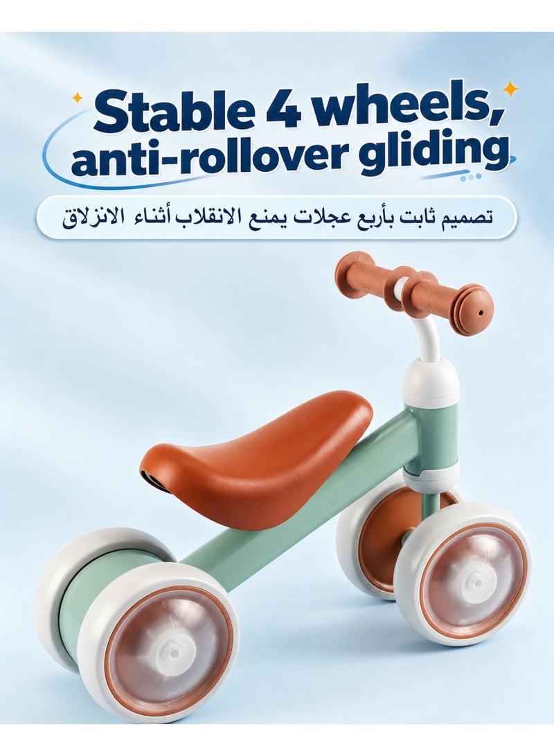 سيكل اطفال صغار دراجة توازن بـ 4 عجلات مضيئة LED بدون دواسات , دراجه اطفال سيارة ركوب آمنة ضد الانقلاب من عمر سنه الى 3 سنوات للأولاد والبنات , سيكل اطفال دراجة توازن للاطفال مقعد قابل للتعديل هدية عيد ميلاد داخلي وخارجي أخضر - Image 4