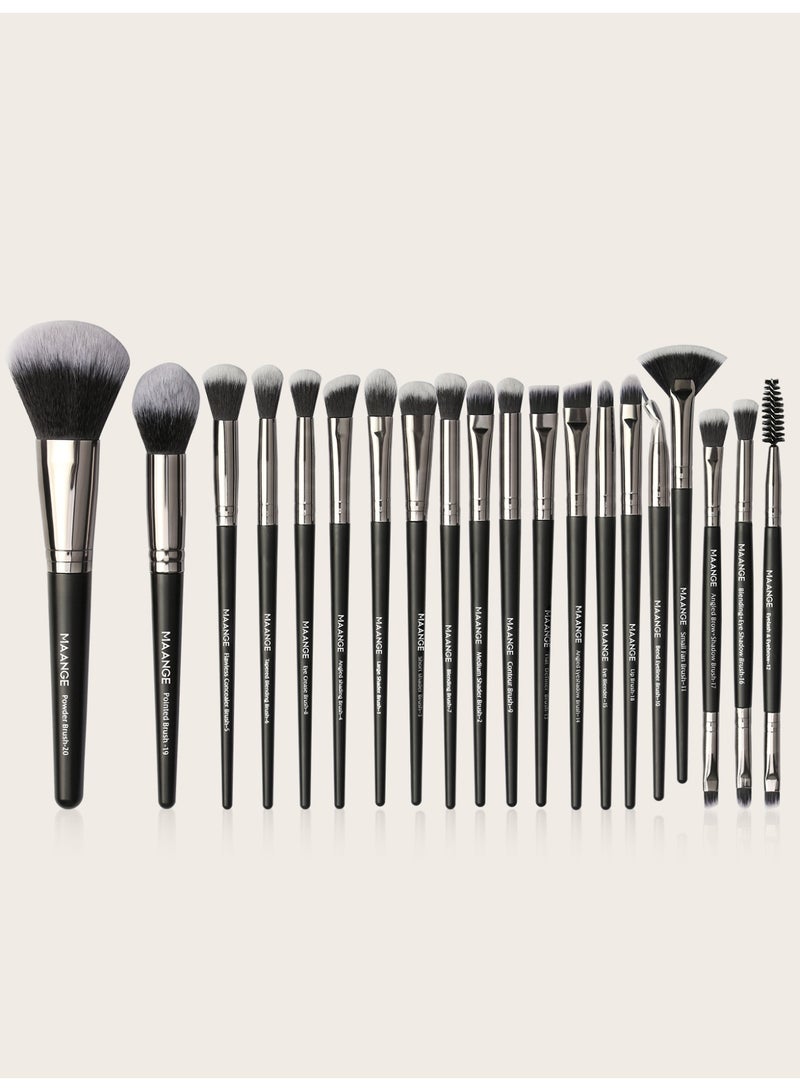 مانجي فرشاة ماكياج ، 20PCS قسط مستحضرات التجميل فرشاة مجموعة لمزج الأساس أحمر الخدود مخفي ظلال العيون ، شعيرات الألياف الاصطناعية الخالية من القسوة ، أدوات ماكياج السفر ، أسود / فضي - Image 2