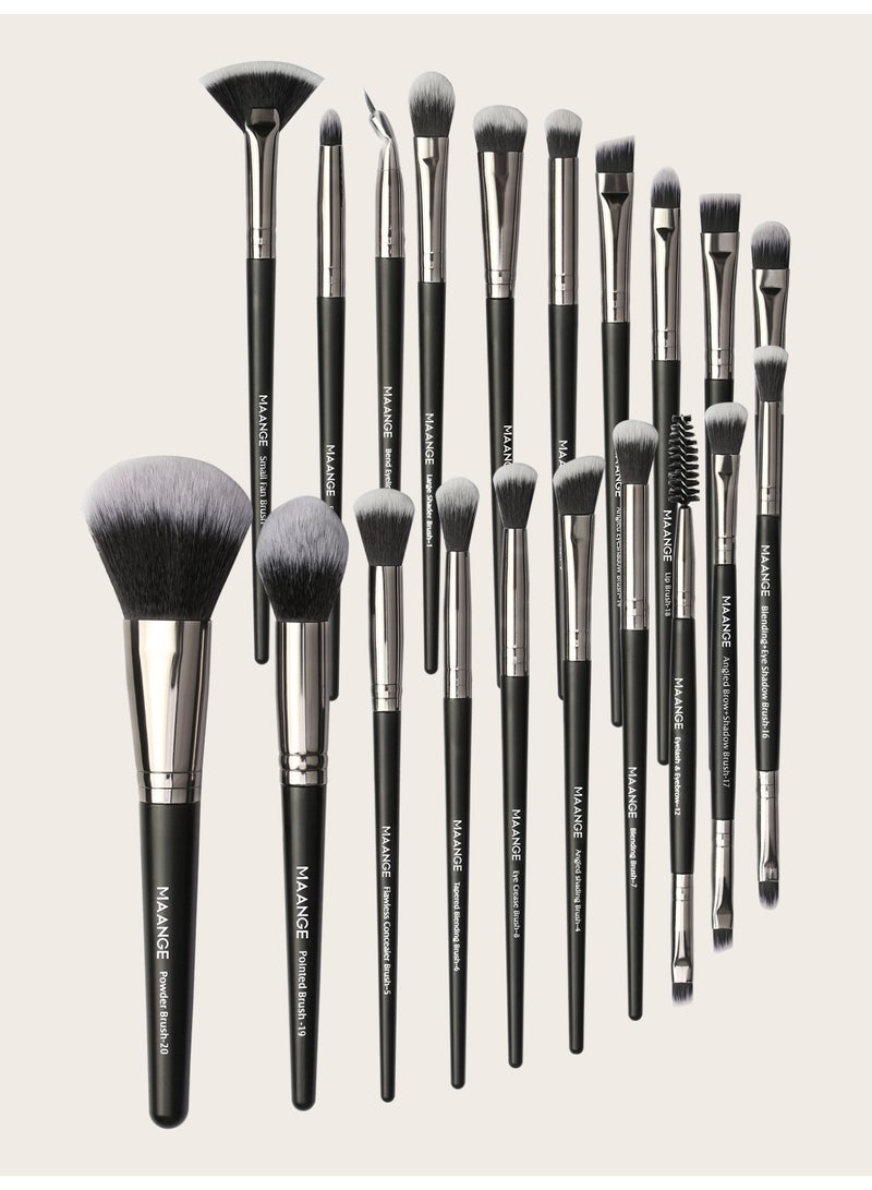 مانجي فرشاة ماكياج ، 20PCS قسط مستحضرات التجميل فرشاة مجموعة لمزج الأساس أحمر الخدود مخفي ظلال العيون ، شعيرات الألياف الاصطناعية الخالية من القسوة ، أدوات ماكياج السفر ، أسود / فضي - Image 1
