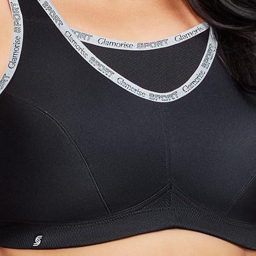 Glamorise Full Figure Plus Size No-Bounce Camisole Sports Bra Wirefree #1066 Black - Image 2