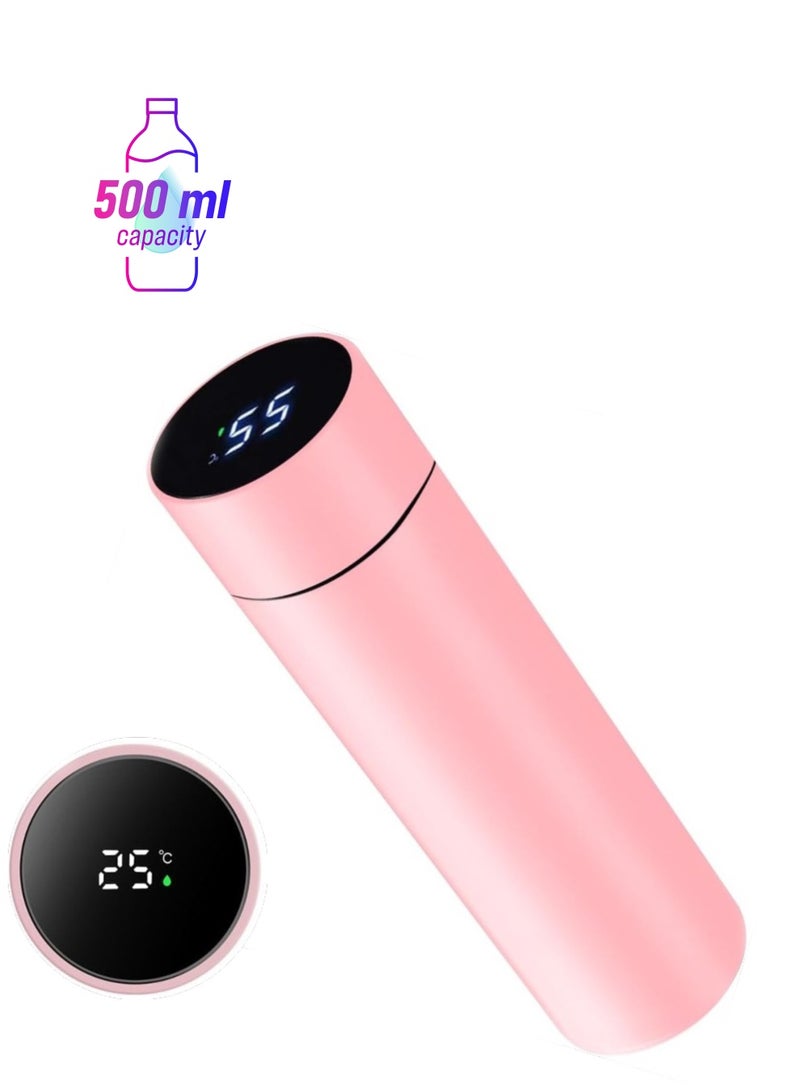 Bright Home Temperature Display Vacuum Insulated Water Bottle (500ML) Mug with LED Temperature Leak Proof Hot & Cold for 12 Hours Thermos Perfect for Campaign Travelling (Pink) - Image 1