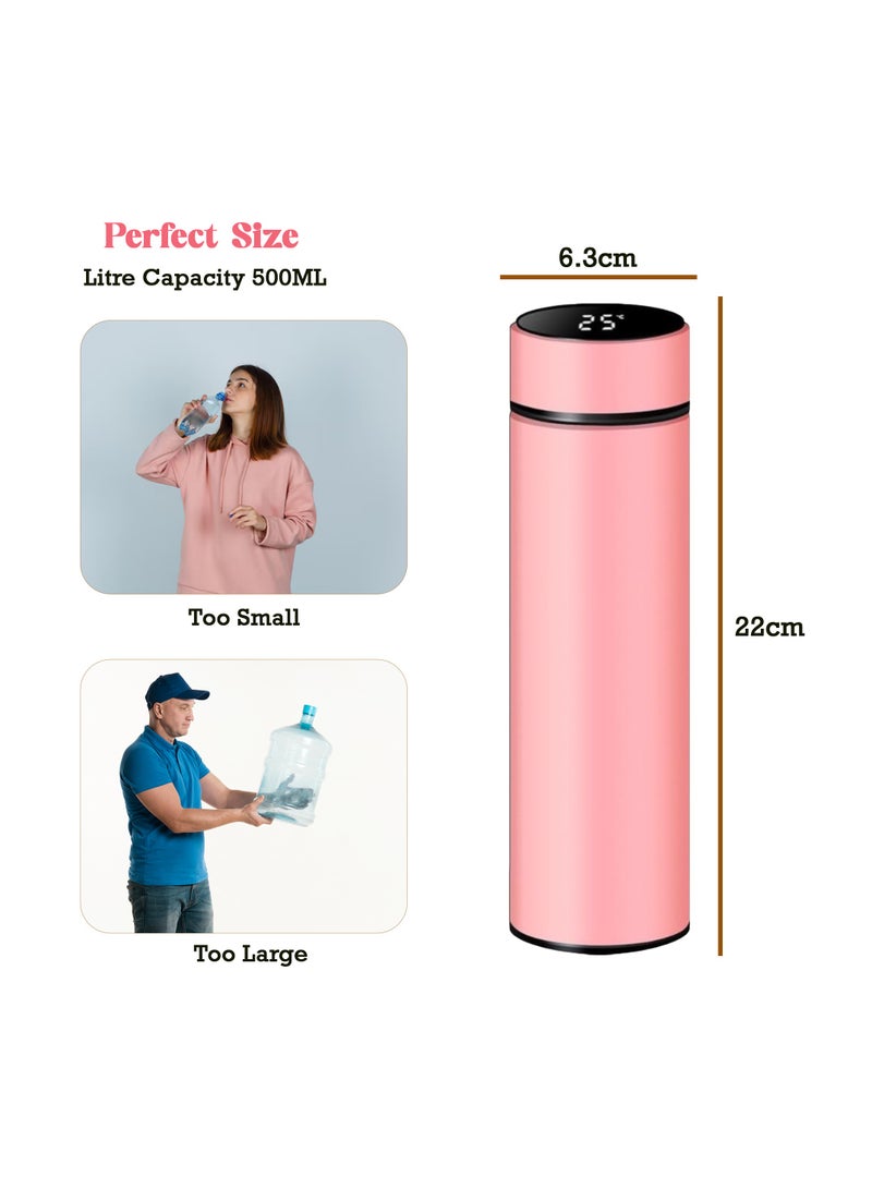 Bright Home Temperature Display Vacuum Insulated Water Bottle (500ML) Mug with LED Temperature Leak Proof Hot & Cold for 12 Hours Thermos Perfect for Campaign Travelling (Pink) - Image 2