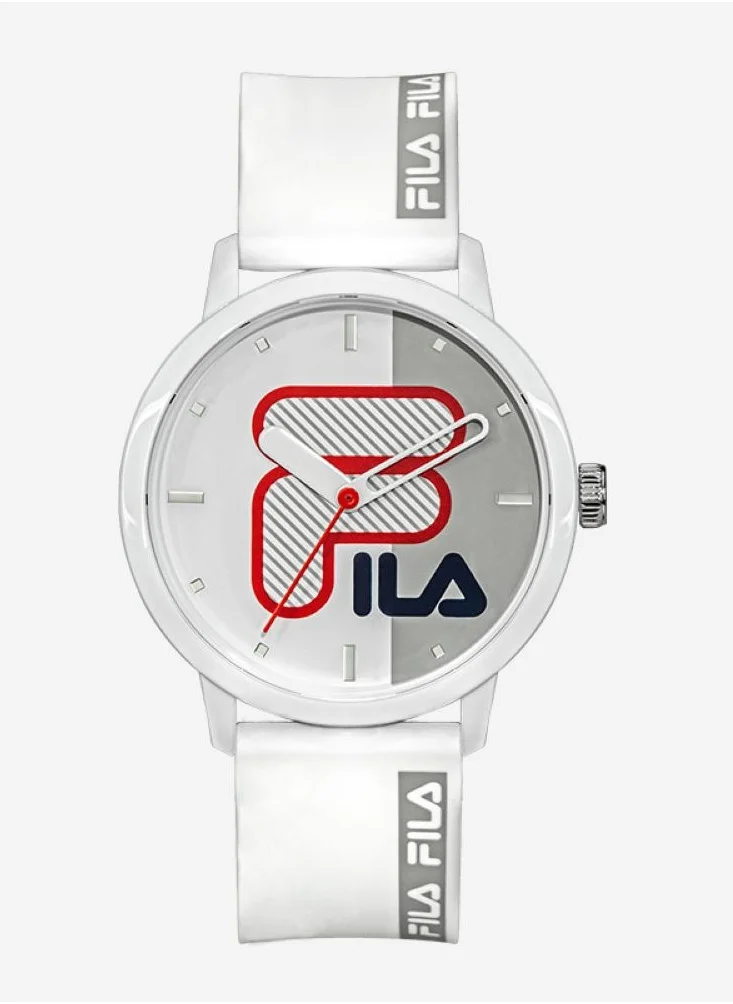 FILA FILA ADULT UNISEX ANALOGUE WATCH PLASTIC CASE WHITE SILICONE STRAP, 38-326-004