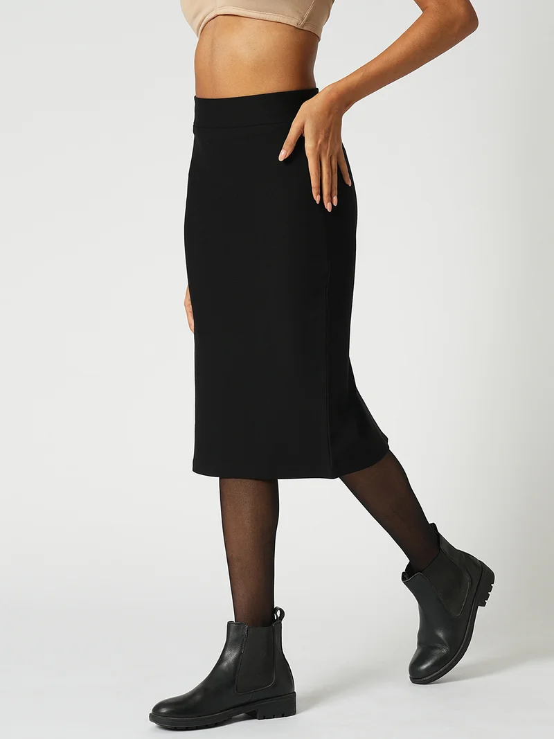 جلو باص جوبس تنورة ميدي نسائية بقصة ضيقة وفتحة خلفية عالية المرونة للعمل