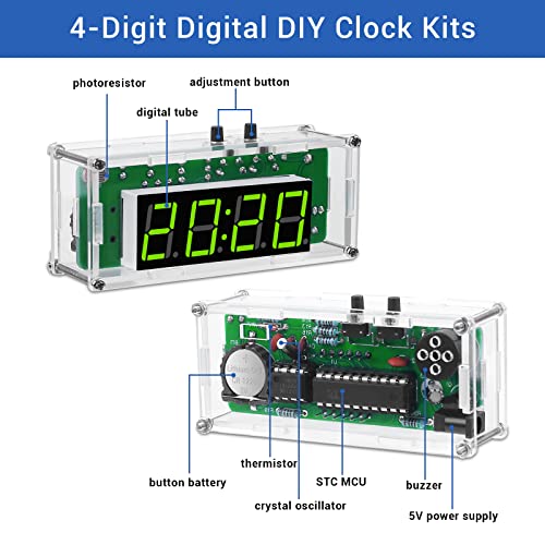 MiOYOOW TJ-56-428 4-Digit Digital DIY Clock Kits with Acrylic Shell, DIY Alarm Clock Soldering Practice Kit for Students and DIYers, DIY Electronics Kit for Learning Electronics - Image 2