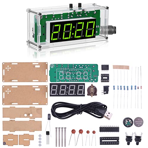 MiOYOOW TJ-56-428 4-Digit Digital DIY Clock Kits with Acrylic Shell, DIY Alarm Clock Soldering Practice Kit for Students and DIYers, DIY Electronics Kit for Learning Electronics - Image 1