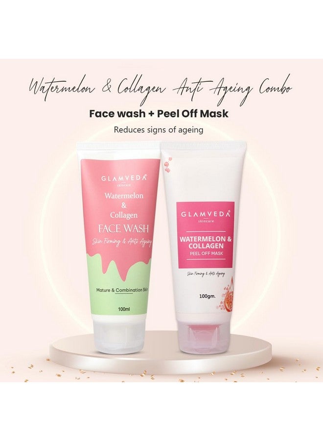 Glamveda Watermelon & Collagen Anti Ageing Combo Reduces Signs Of Ageing Skin Firmimg Clarifies Skin Gives Radiant Glow Face Wash & Peel Off Mask Combo - Image 2