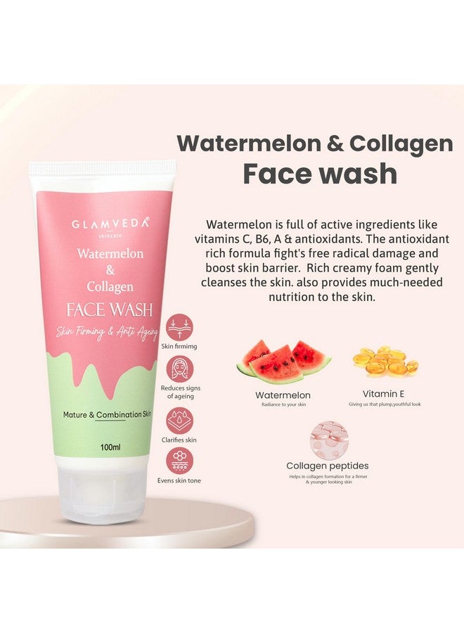 Glamveda Watermelon & Collagen Anti Ageing Combo Reduces Signs Of Ageing Skin Firmimg Clarifies Skin Gives Radiant Glow Face Wash & Peel Off Mask Combo - Image 3