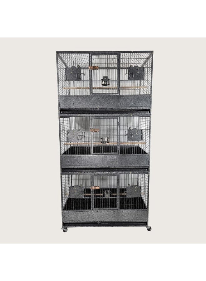 أن ان سي بيتس قفص طيور أسود متعدد الحجرات - ١٨٦ سم | أوعية طعام من الفولاذ المقاوم للصدأ | قفص عصري جميل | بيت طيور متين | للاستخدام الداخلي | سهل التركيب | قفص طيور واسع بتصميم سقف من ثلاث طبقات - Image 5