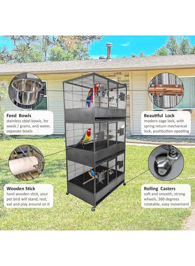 أن ان سي بيتس قفص طيور أسود متعدد الحجرات - ١٨٦ سم | أوعية طعام من الفولاذ المقاوم للصدأ | قفص عصري جميل | بيت طيور متين | للاستخدام الداخلي | سهل التركيب | قفص طيور واسع بتصميم سقف من ثلاث طبقات - Image 4