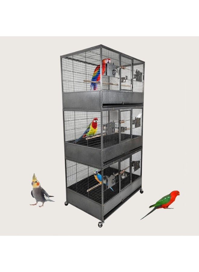 أن ان سي بيتس قفص طيور أسود متعدد الحجرات - ١٨٦ سم | أوعية طعام من الفولاذ المقاوم للصدأ | قفص عصري جميل | بيت طيور متين | للاستخدام الداخلي | سهل التركيب | قفص طيور واسع بتصميم سقف من ثلاث طبقات - Image 2