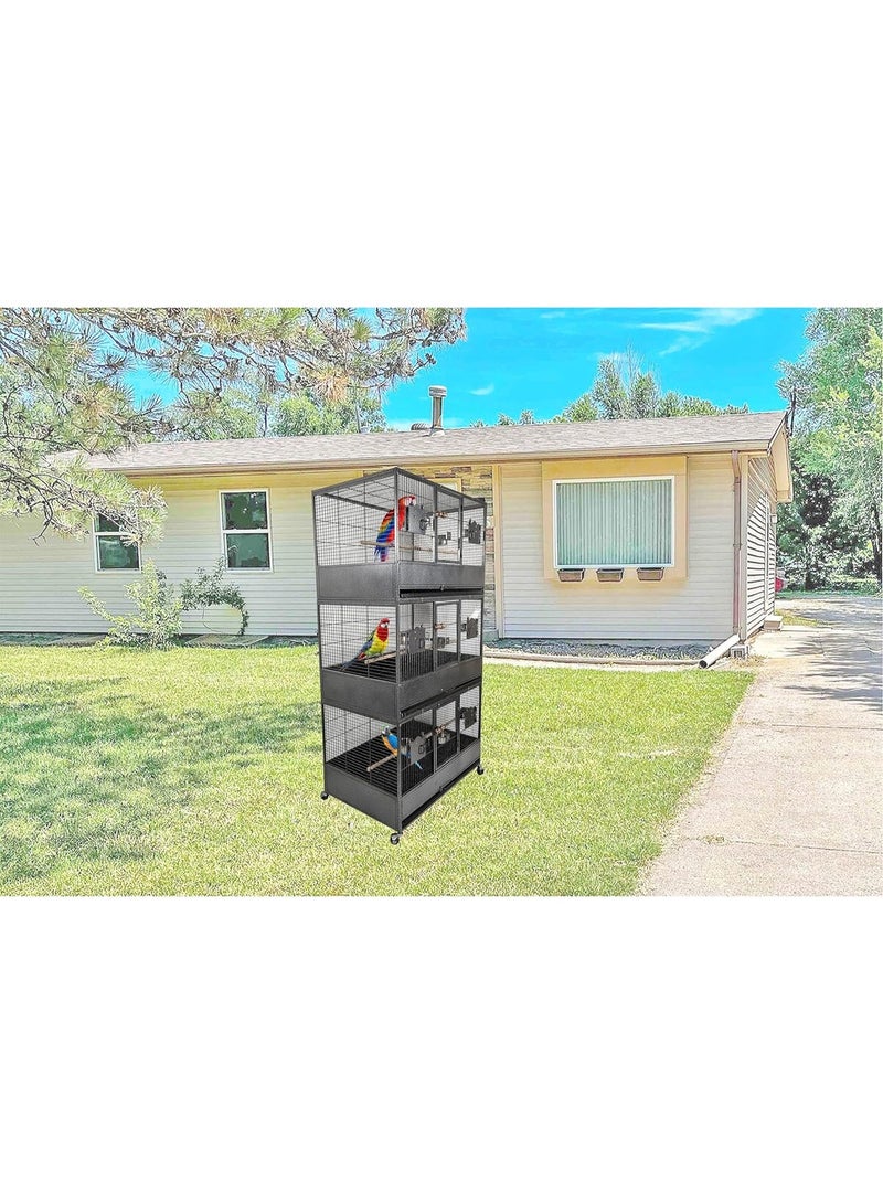 أن ان سي بيتس قفص طيور أسود متعدد الحجرات - ١٨٦ سم | أوعية طعام من الفولاذ المقاوم للصدأ | قفص عصري جميل | بيت طيور متين | للاستخدام الداخلي | سهل التركيب | قفص طيور واسع بتصميم سقف من ثلاث طبقات - Image 3