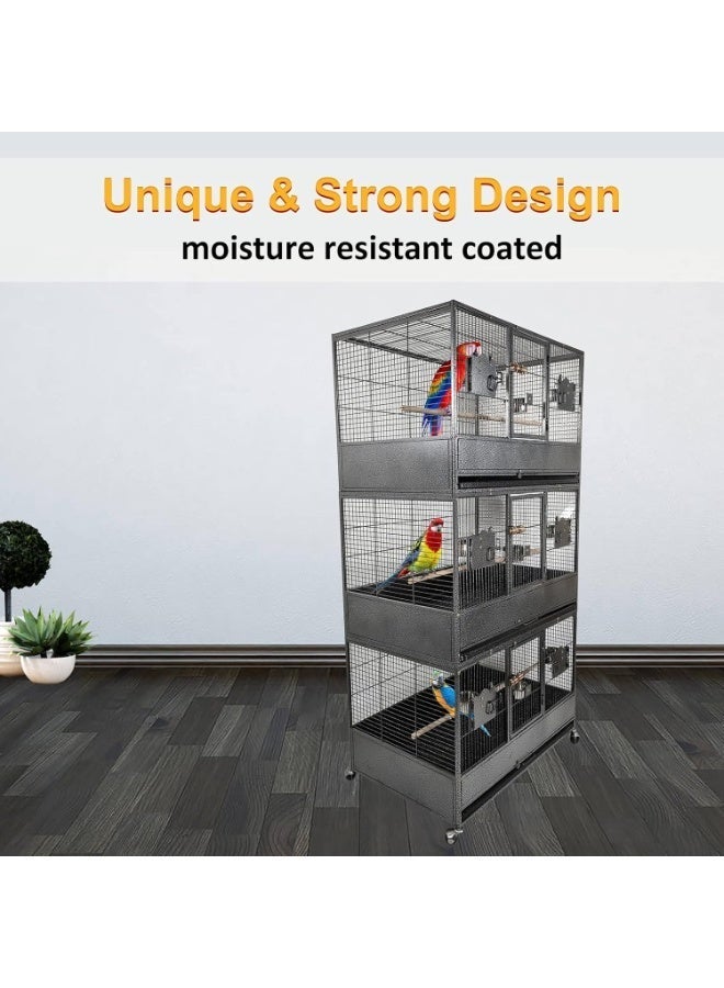 أن ان سي بيتس قفص طيور أسود متعدد الحجرات - ١٨٦ سم | أوعية طعام من الفولاذ المقاوم للصدأ | قفص عصري جميل | بيت طيور متين | للاستخدام الداخلي | سهل التركيب | قفص طيور واسع بتصميم سقف من ثلاث طبقات - Image 2