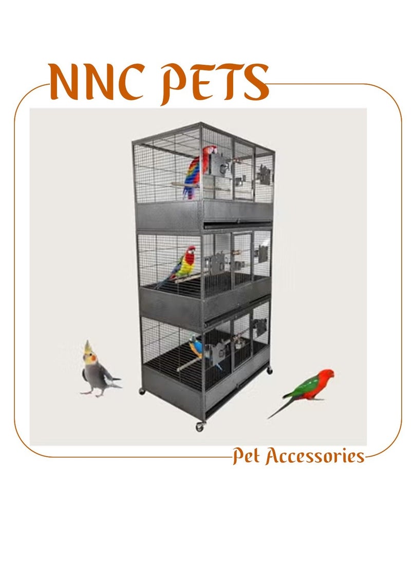 أن ان سي بيتس قفص طيور أسود متعدد الحجرات - ١٨٦ سم | أوعية طعام من الفولاذ المقاوم للصدأ | قفص عصري جميل | بيت طيور متين | للاستخدام الداخلي | سهل التركيب | قفص طيور واسع بتصميم سقف من ثلاث طبقات - Image 1