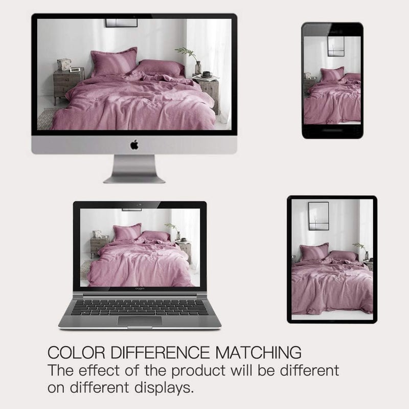 Simple&Opulence 100% Washed Linen Duvet Cover with Embroidered, 3 Pieces Soft Farmhouse Comforter Set with Button Closure,1 Duvet Cover and 2 Pillowshams(King,Purple) - Image 5