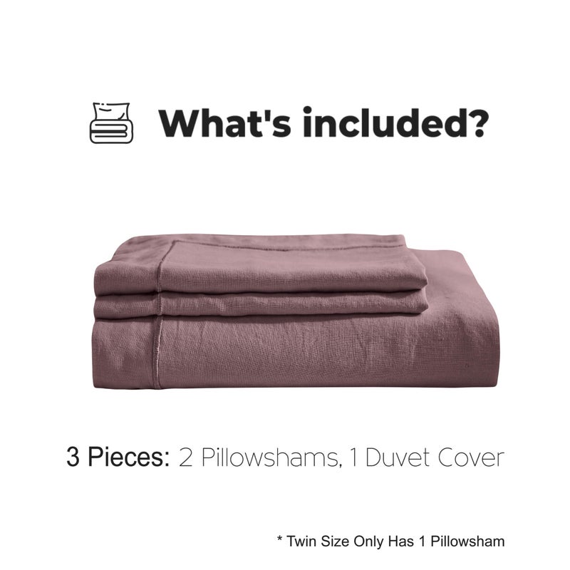 Simple&Opulence 100% Washed Linen Duvet Cover with Embroidered, 3 Pieces Soft Farmhouse Comforter Set with Button Closure,1 Duvet Cover and 2 Pillowshams(King,Purple) - Image 4