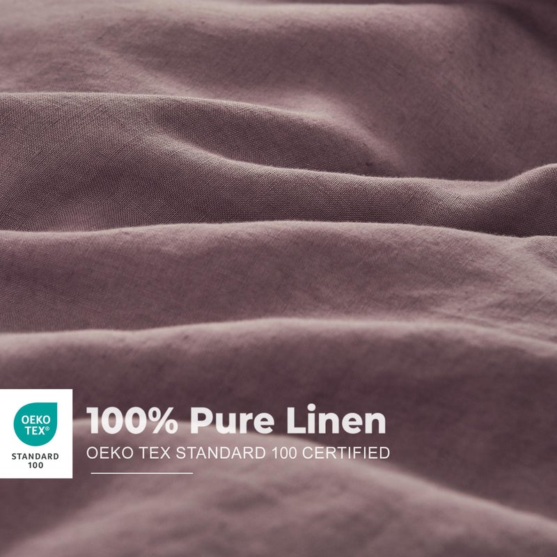 Simple&Opulence 100% Washed Linen Duvet Cover with Embroidered, 3 Pieces Soft Farmhouse Comforter Set with Button Closure,1 Duvet Cover and 2 Pillowshams(King,Purple) - Image 1