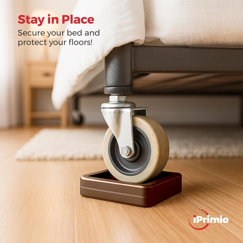 SlipToGrip Bed Stoppers to Prevent Sliding - Furniture Non Slip Grippers - Solid Rubber Caster Cups, Helps Protect Floors and Secures Beds, Sofas, and Tables - 4 Pack, Brown - Image 2