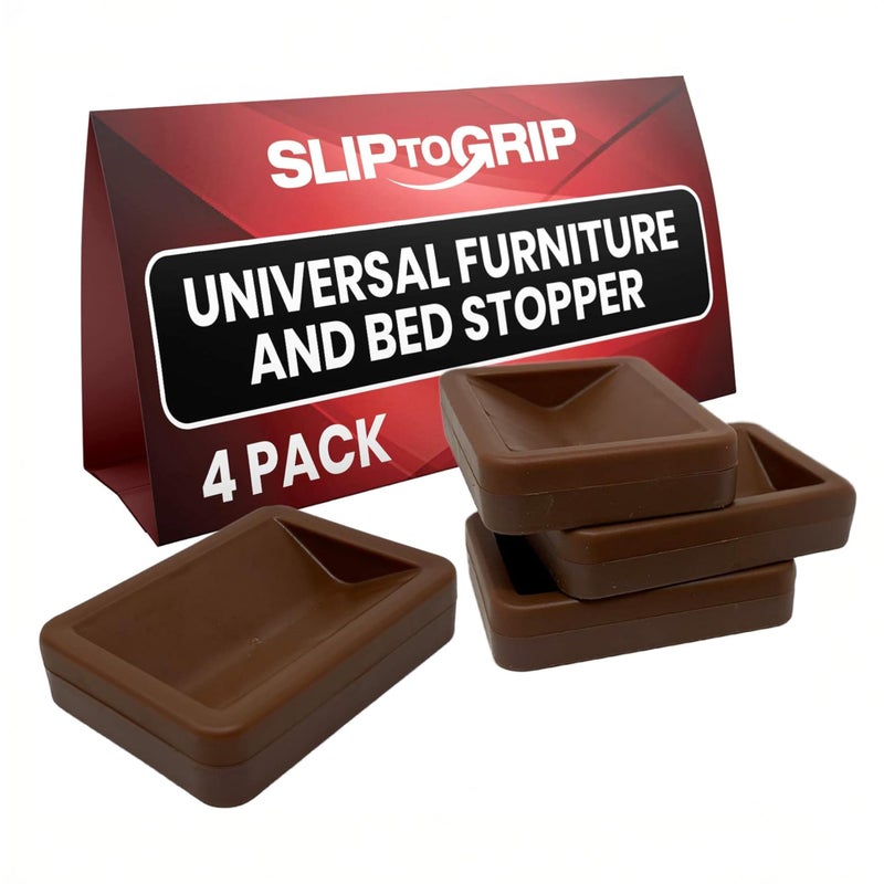 SlipToGrip Bed Stoppers to Prevent Sliding - Furniture Non Slip Grippers - Solid Rubber Caster Cups, Helps Protect Floors and Secures Beds, Sofas, and Tables - 4 Pack, Brown - Image 1