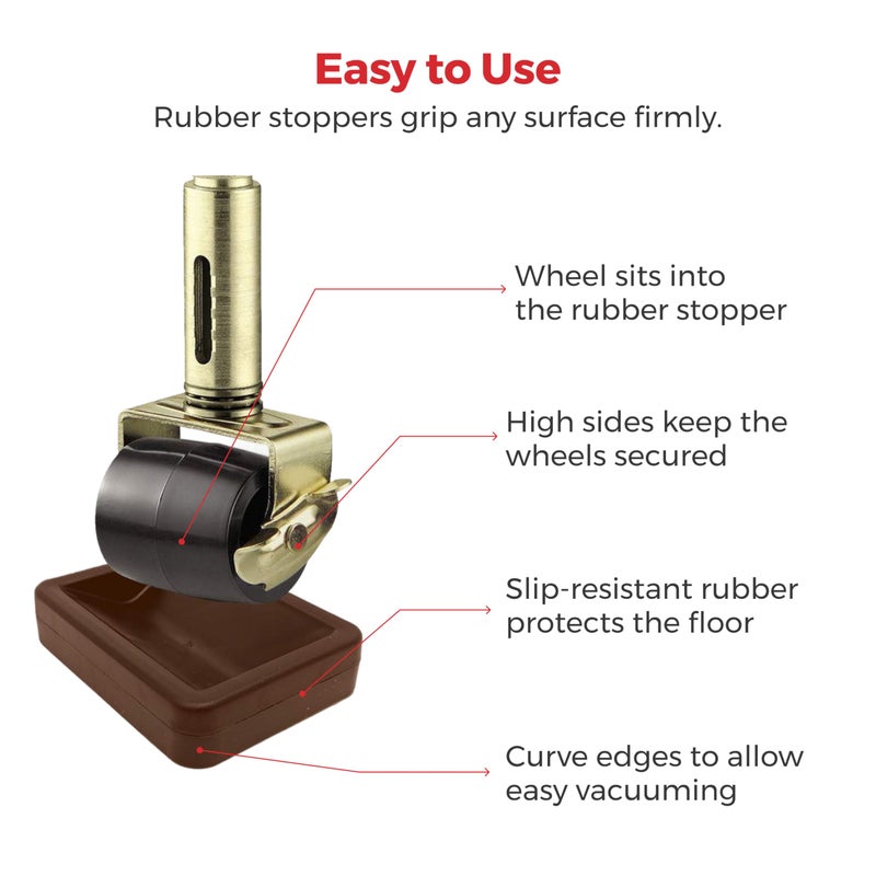 SlipToGrip Bed Stoppers to Prevent Sliding - Furniture Non Slip Grippers - Solid Rubber Caster Cups, Helps Protect Floors and Secures Beds, Sofas, and Tables - 4 Pack, Brown - Image 4