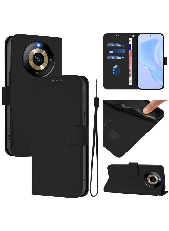 The Bros Case For Realme Narzo 60 Pro Global Skin Feel Solid Color Leather Phone Case with Lanyard