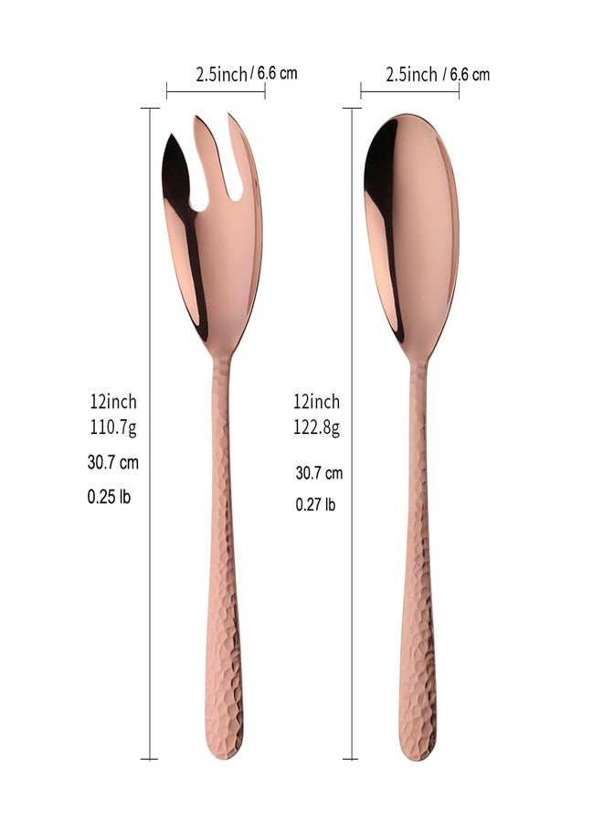 DOCBLACK Stainless Steel 80 oz Large Salad Bowl sets with Serving Utensils 12 Inch Salad Spoon and Fork Serving set, Fruit Salad Mixing Bowl Server set of 3, for Hosting Party Kitchen Essentials (Rose Gold) - Image 2