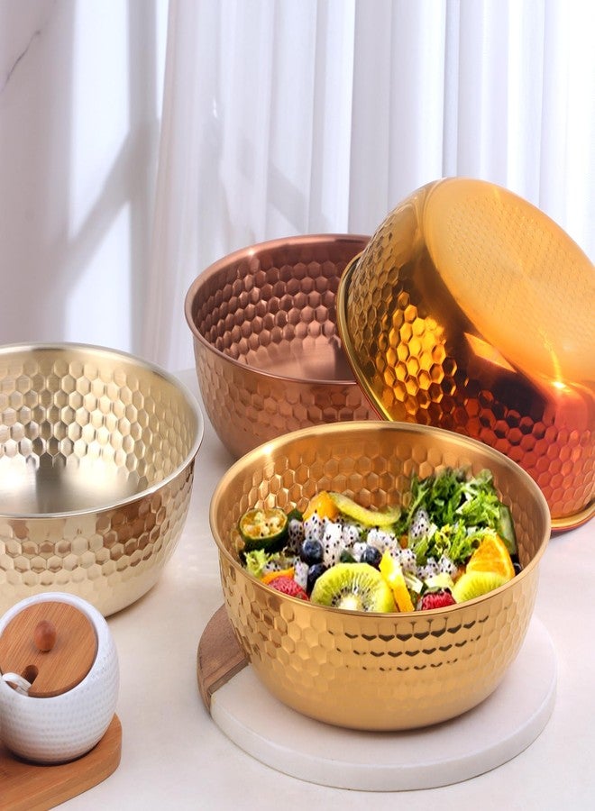 DOCBLACK Stainless Steel 80 oz Large Salad Bowl sets with Serving Utensils 12 Inch Salad Spoon and Fork Serving set, Fruit Salad Mixing Bowl Server set of 3, for Hosting Party Kitchen Essentials (Rose Gold) - Image 5