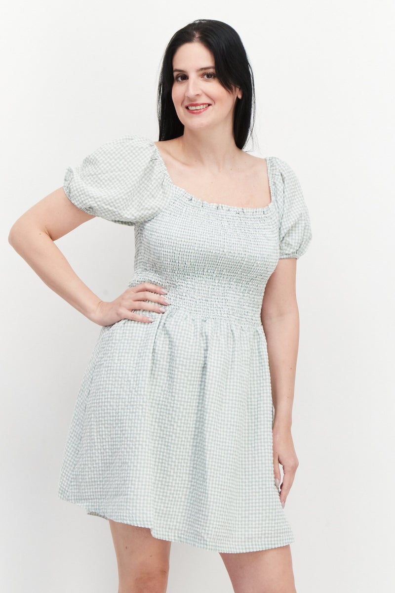 Lost + Wander Women Gingham Mini Dress, Green Combo - Image 1