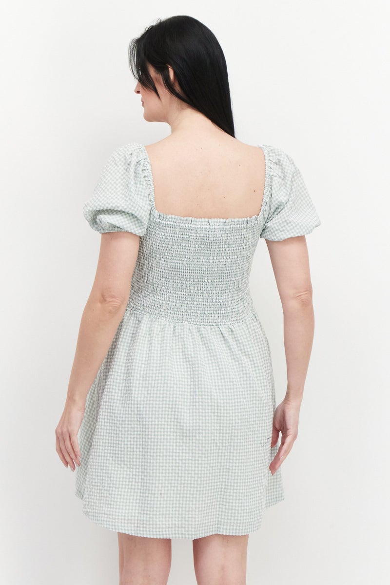 Lost + Wander Women Gingham Mini Dress, Green Combo - Image 3