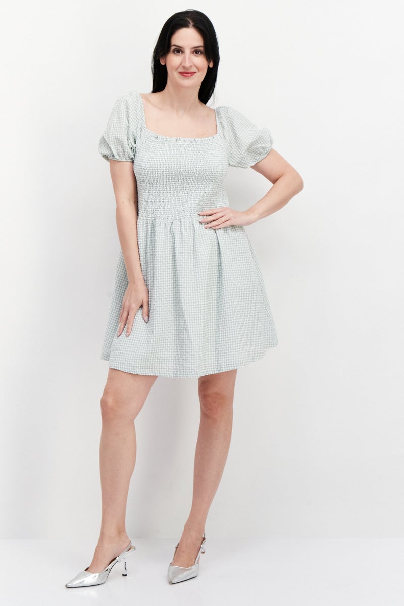 Lost + Wander Women Gingham Mini Dress, Green Combo - Image 4