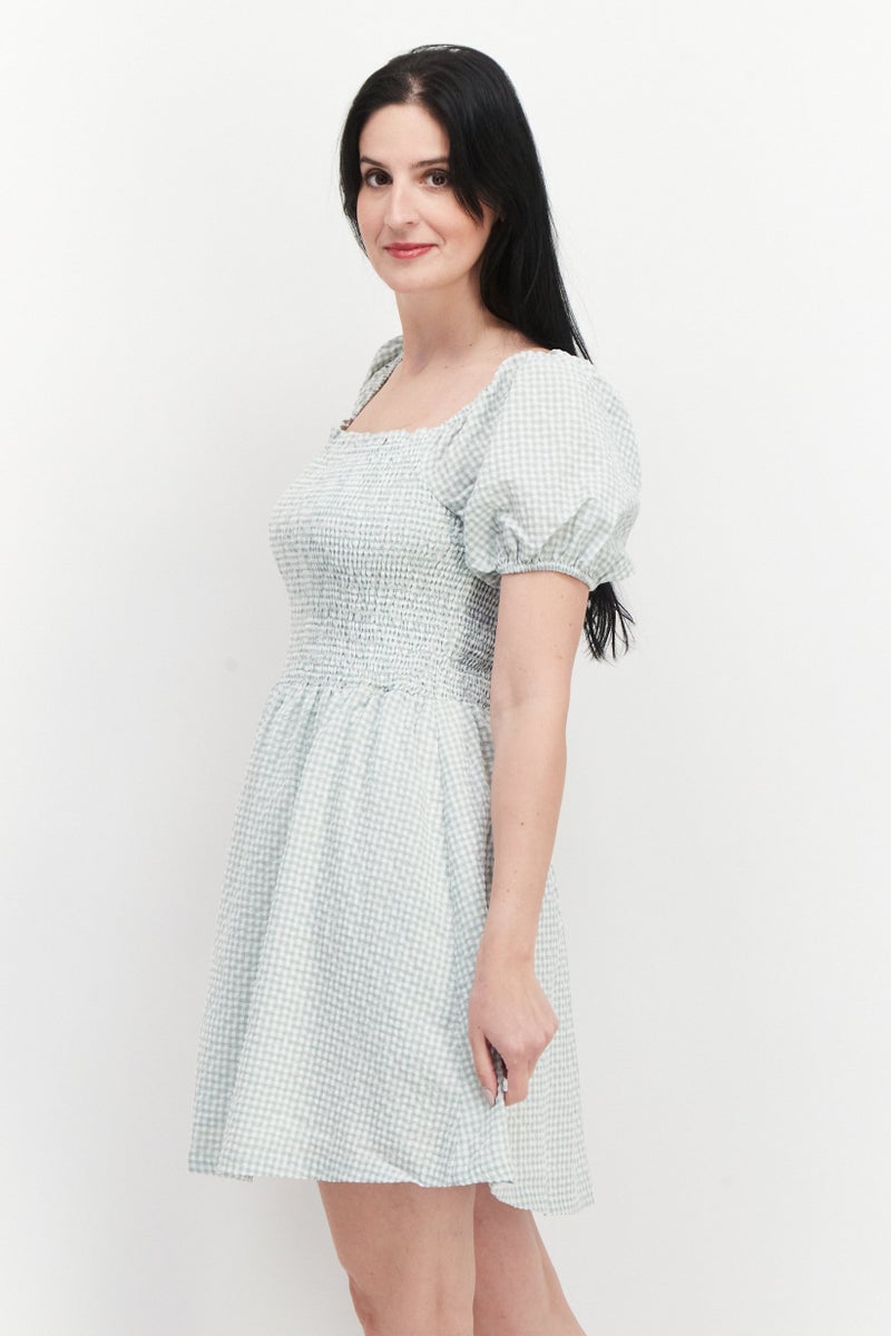 Lost + Wander Women Gingham Mini Dress, Green Combo - Image 2