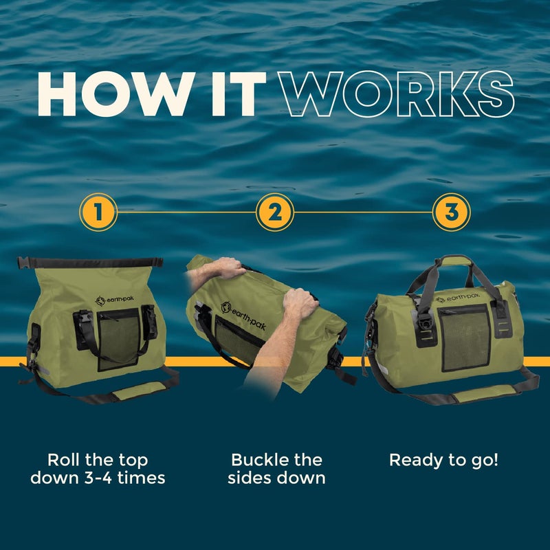 Earth Pak Earth Pak Waterproof Duffel Bag - Heavy Duty Motorcycle Dry Bag with Large Storage Space, Waterproof Duffle Bag Perfect for Traveling, Camping, Kayaking, Fishing & Canoeing Bag 50L/70L/90L/120L Sizes  - Image 3