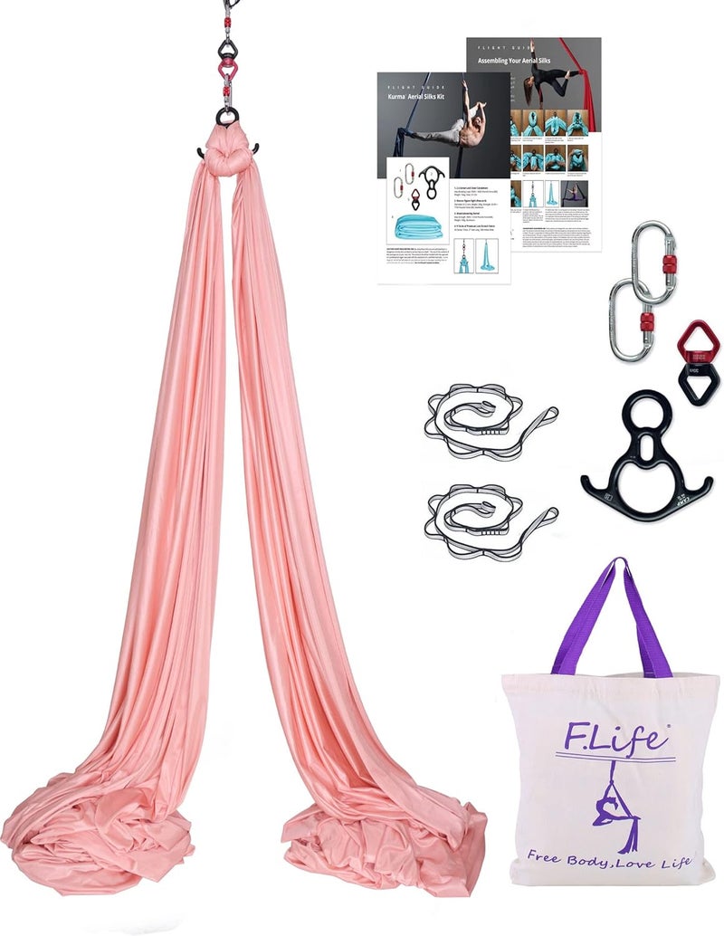 Flife Aerial Silk 10 Yards Kit Durable Aerial Yoga Hammock with Hardware & Guide Aerial Swing for Acrobatic Flying Yoga - Image 1
