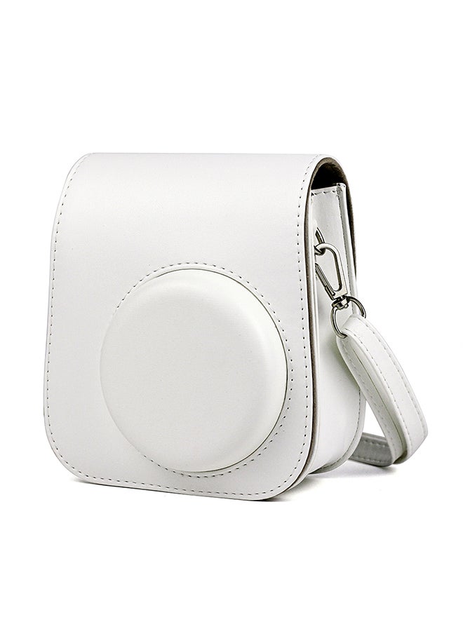 PU Leather Camera Cover for Fujifilm Instax Mini 11 Case Adjustable Strap White  - Image 1