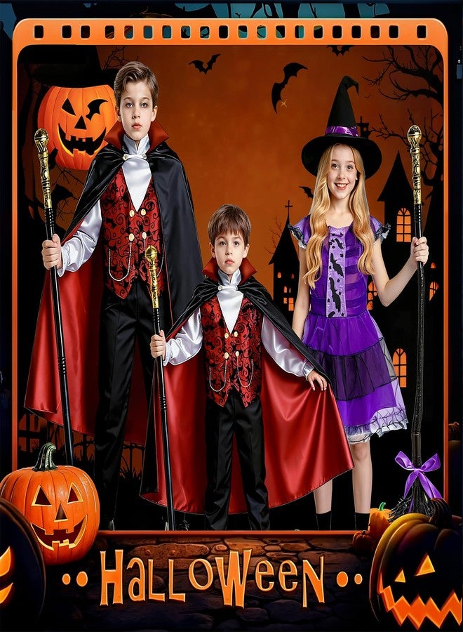 BLmukce Boys Vampire Costume Set, Halloween Party Vampire Cosplay Outfit with Cape, Shirt, Pants & Cane, kids dracula costume (M(6-9Y, 51"-59")) - Image 3