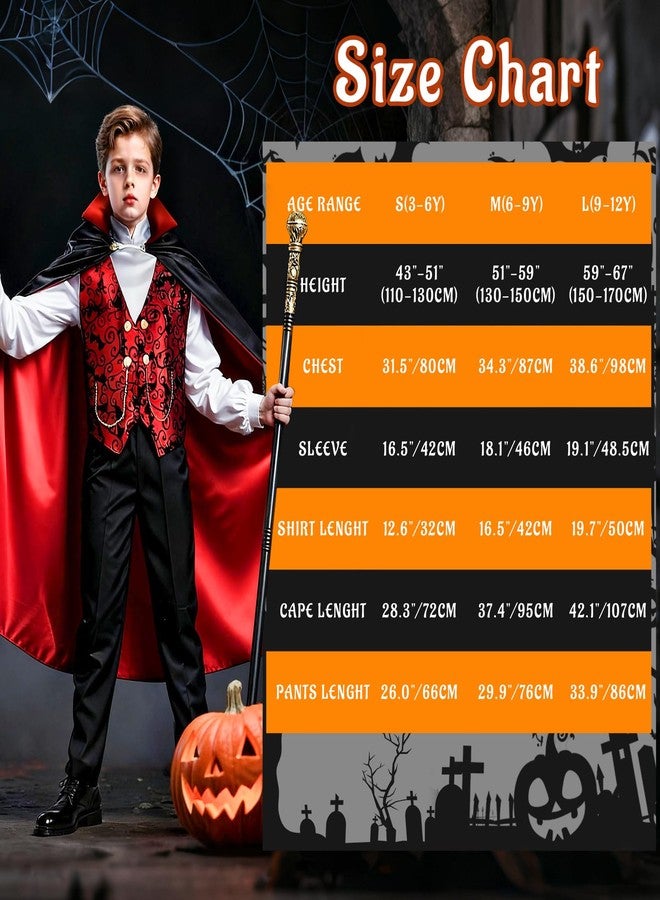 BLmukce Boys Vampire Costume Set, Halloween Party Vampire Cosplay Outfit with Cape, Shirt, Pants & Cane, kids dracula costume (M(6-9Y, 51"-59")) - Image 4