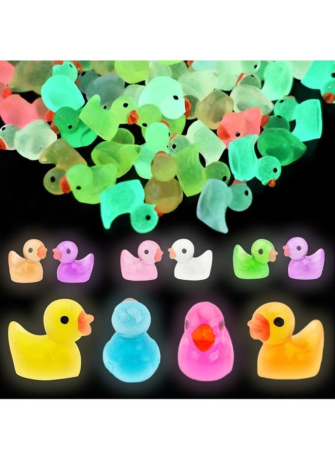Generic 100pcs Mini Bright Resin Ducks Colorful Luminous Figurines Garden Ducks Tiny Ducks Ornaments Micro Landscape Garden for Dollhouse Ornament Garden Statue Landscape Craft Decorative  - Image 1