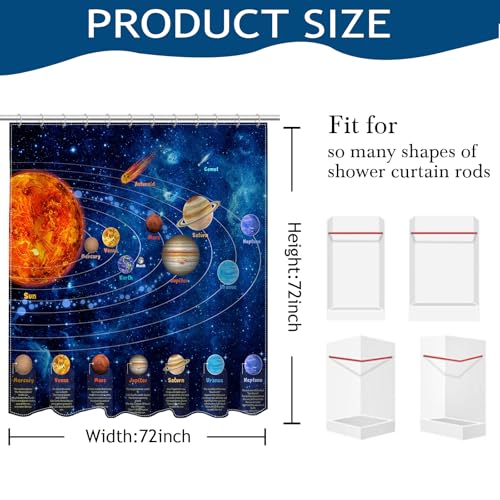 Mocsicka Galactic Outer Space Shower Curtain Boys Nebula Universe Planet Bath Curtain Science Theme Waterproof Bathroom Accessories Decor with 12 Hooks - Image 2