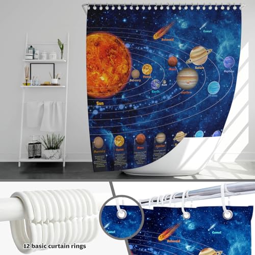 Mocsicka Galactic Outer Space Shower Curtain Boys Nebula Universe Planet Bath Curtain Science Theme Waterproof Bathroom Accessories Decor with 12 Hooks - Image 3