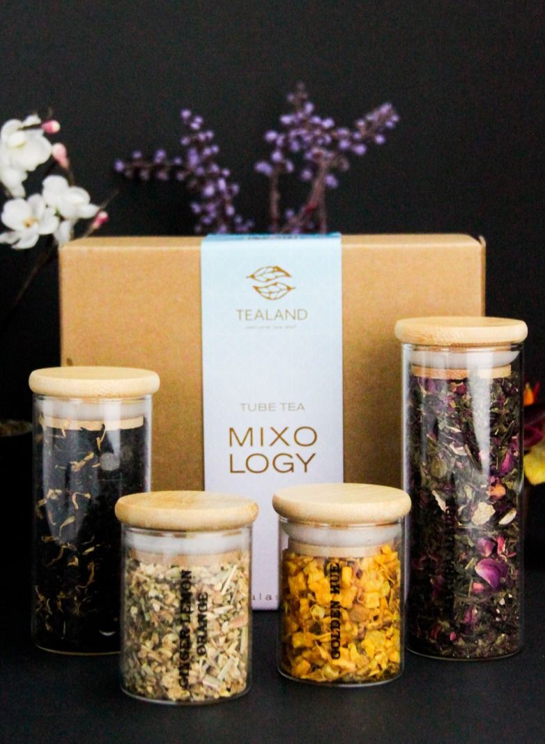 Tealand A Tea Lovers Gift Set for Relaxation Tea Tube Mixology Includes Golden Hue 25g Ginger Lemon & Orange 25g Peach Iced Tea 35g & Sakura Allure 35g  - Image 1