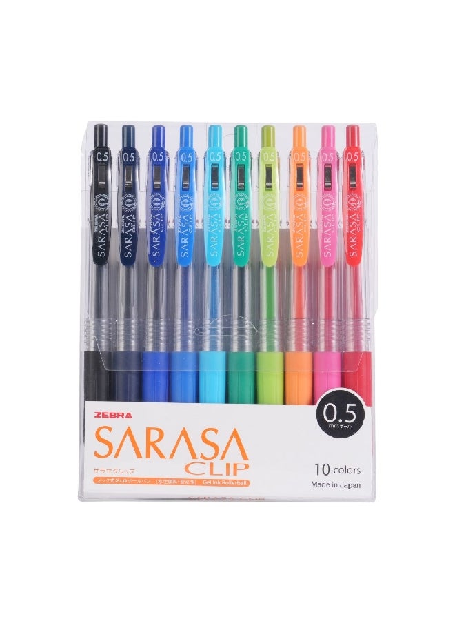 ZEBRA 10-Piece Sarasa Clip Gel-Ink Rollerball Pen Multicolor 0.5 mm 141334 