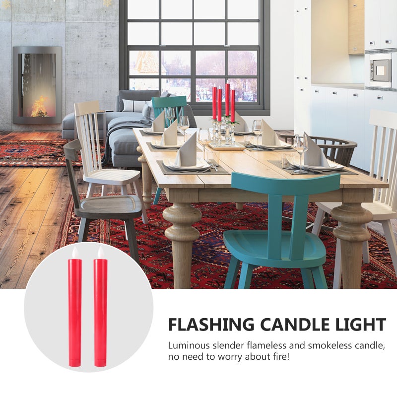 1 Pair Flameless Candle Flickering Smokeless Candle for Home Wedding Decoration Without Battery Red - Image 5