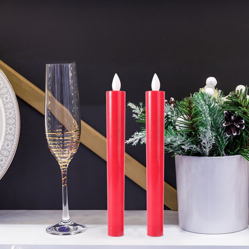 1 Pair Flameless Candle Flickering Smokeless Candle for Home Wedding Decoration Without Battery Red - Image 4